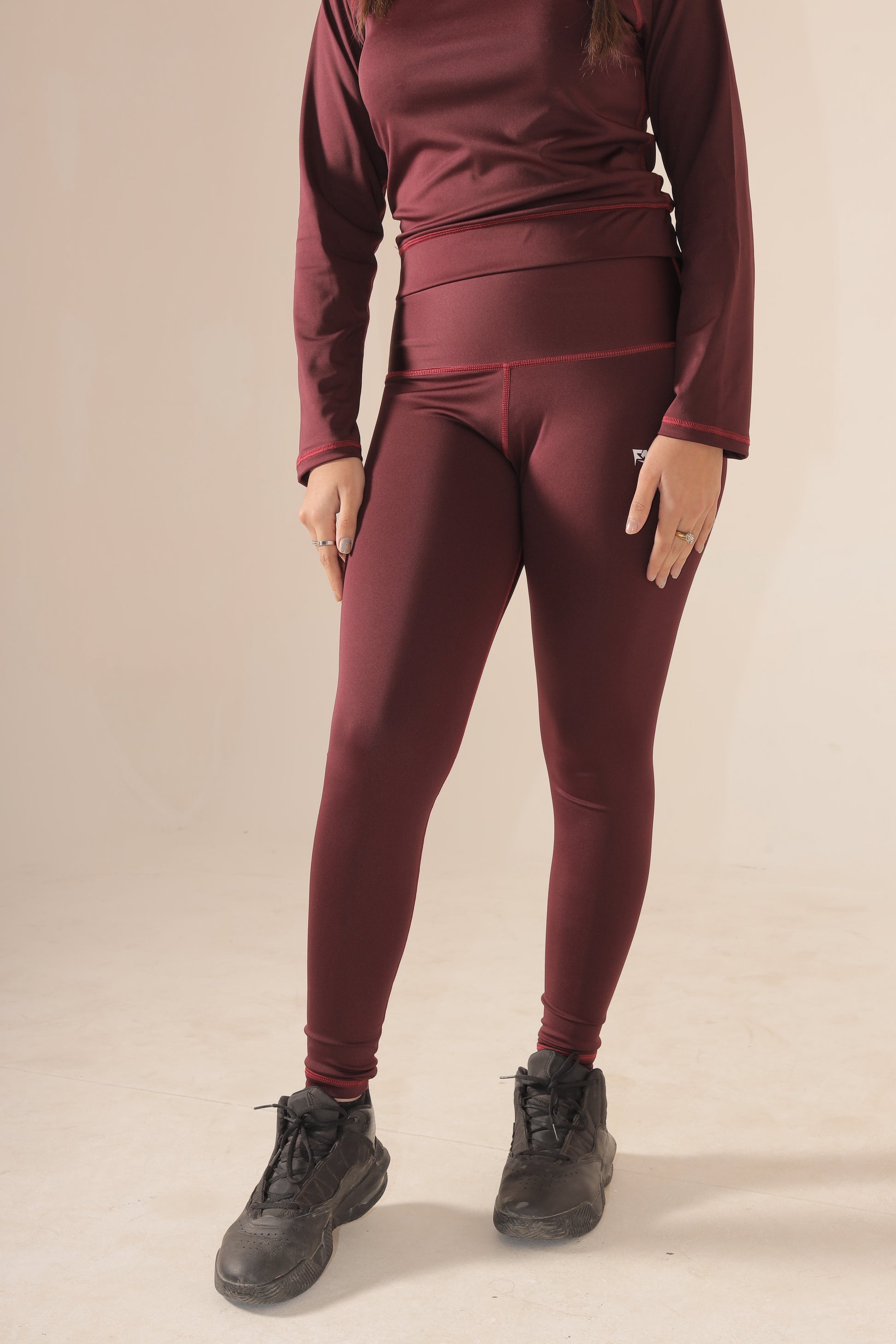 Maroon Seamless Crop 1/2 Zip & Leggings Combo