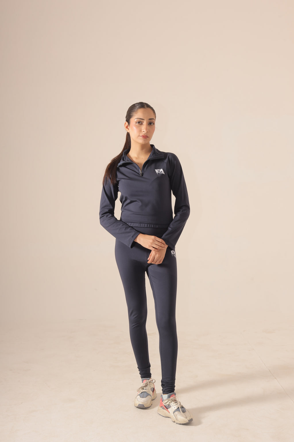 Navy Blue Seamless Crop 1/2 Zip & Leggings Combo