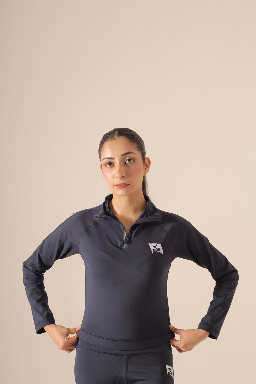 Navy Blue Seamless Crop 1/2 Zip & Leggings Combo